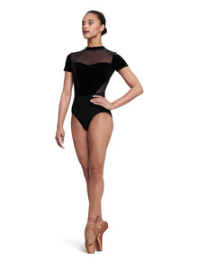  Velvet Mock Neck Short Sleeve Leotard