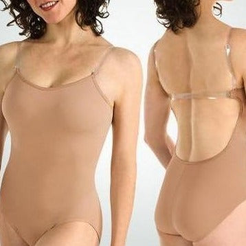 Nude Camisole Leotard with Clear and Tan Adjustable Straps